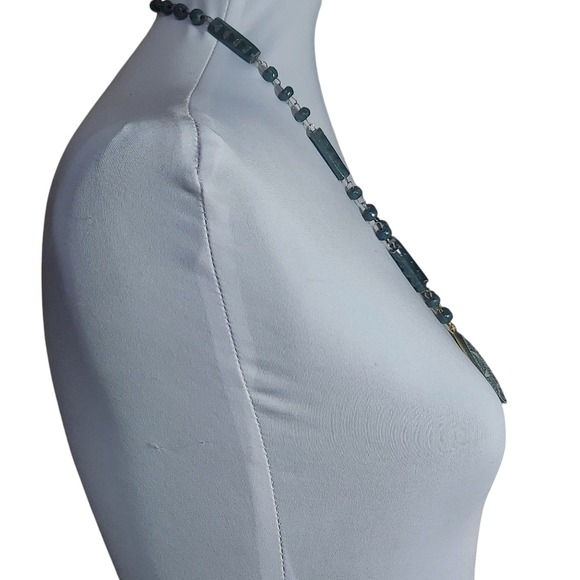 Mayan Sundial Green Dyed Alabaster Medallion Sculpted bars and round beads - Picture 2 of 15